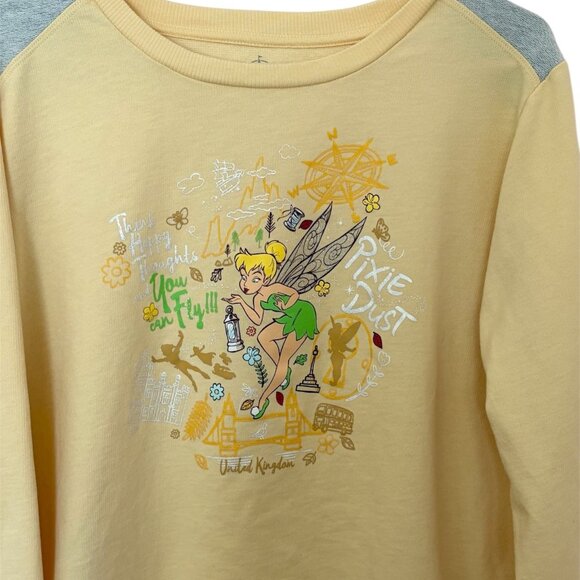 Disney Parks Epcot UK Tinker Bell Sweatshirt XL Yellow You Can Fly Pixie Dust - Picture 3 of 7